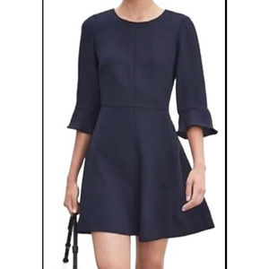 Banana Republic Shift Flutter Sleeve Solid Navy Blue Dress Sz 12 Unlined Career